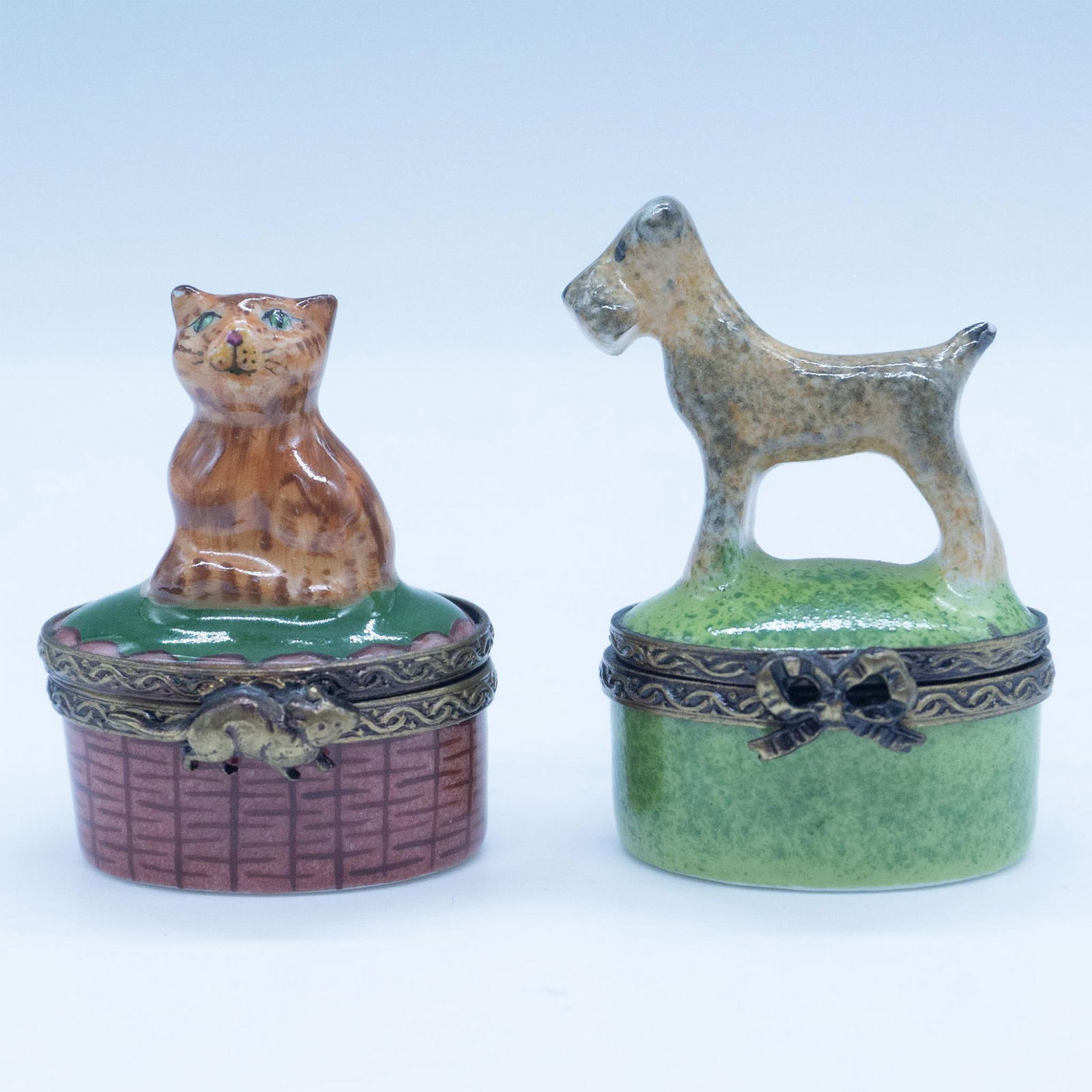 2pc Limoges Porcelain Treasure Boxes, Cat and Dog (1 of 4)