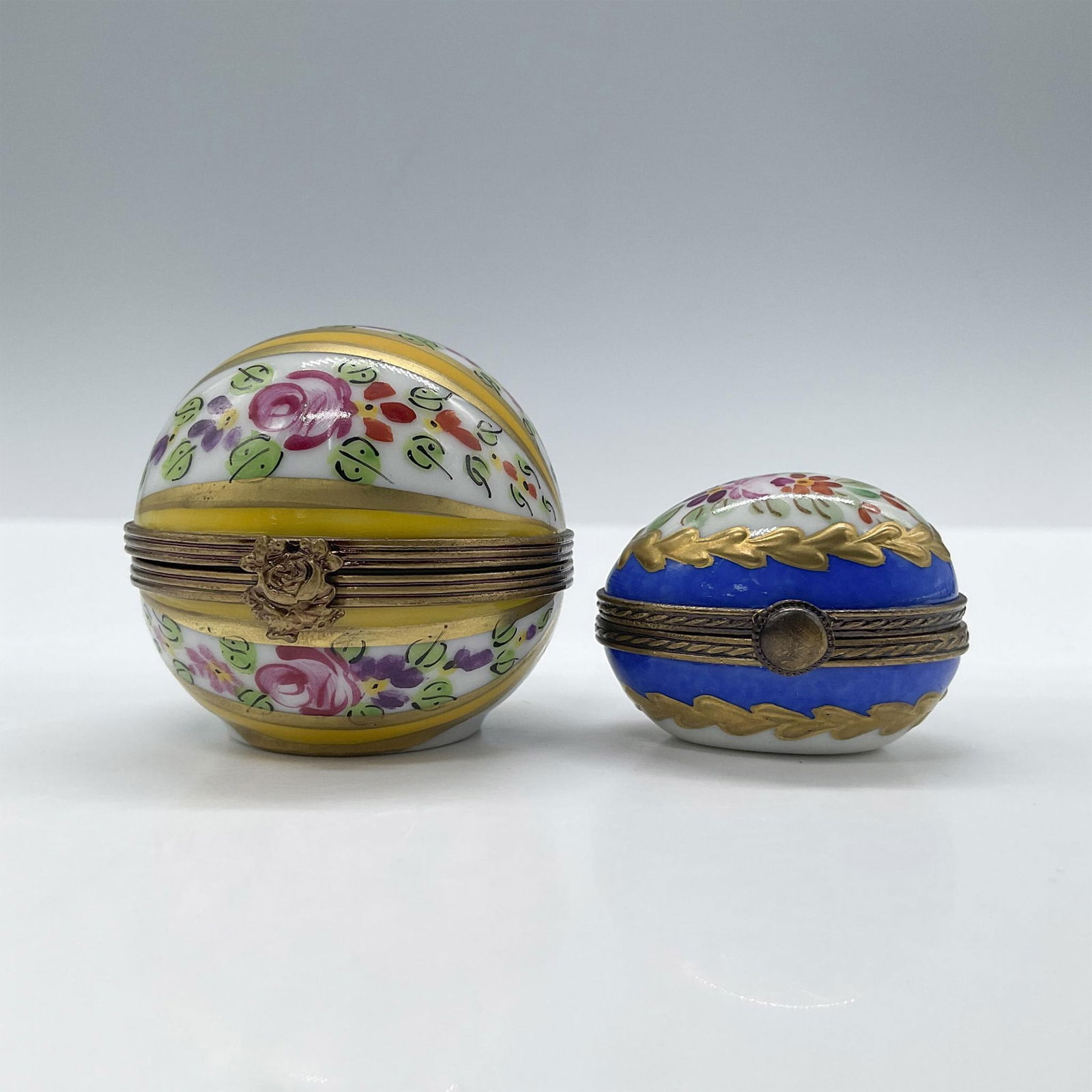 2pc Limoges Porcelain Treasure Boxes, Floral Egg & Sphere (1 of 4)