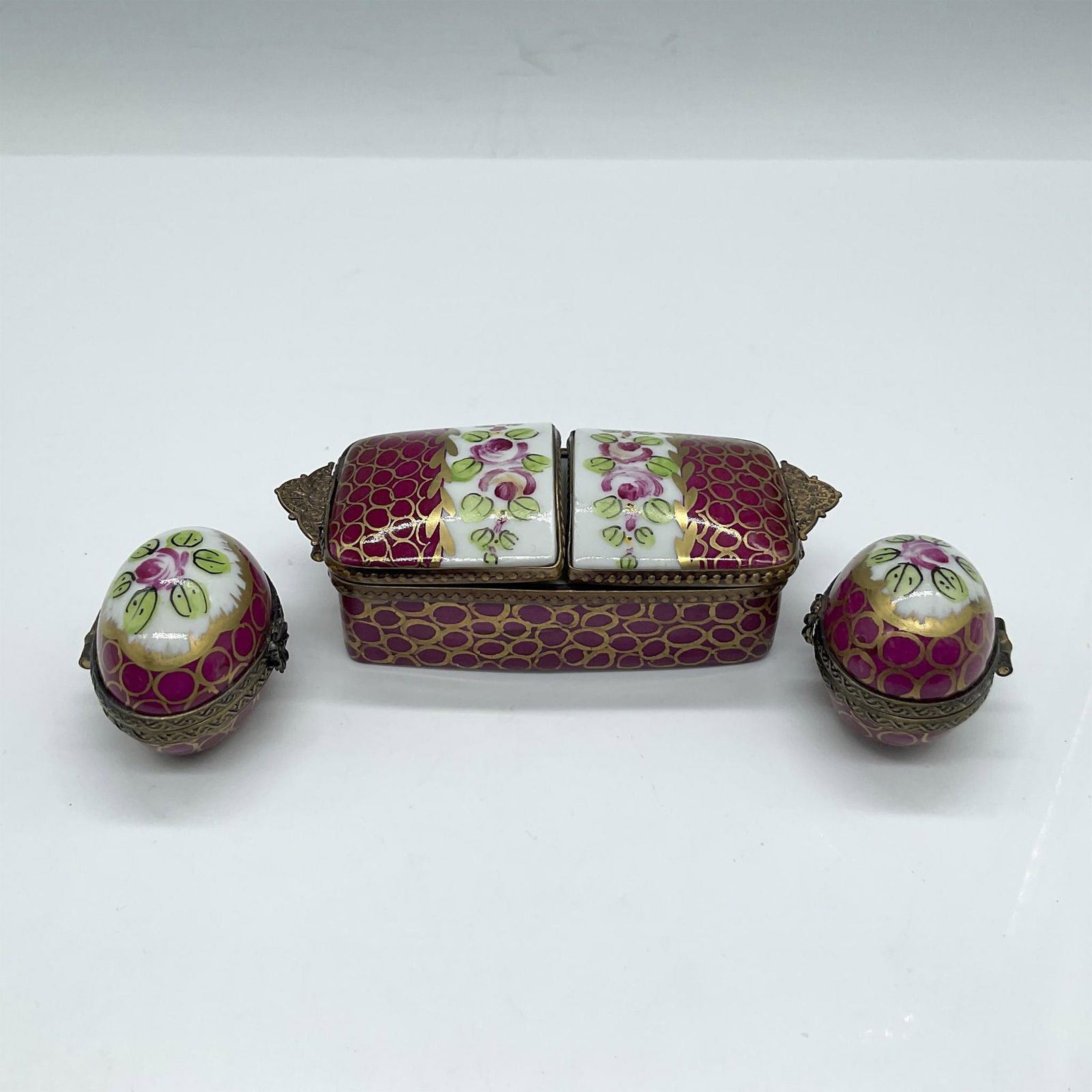 3pc Limoges Porcelain Treasure Boxes, Eggs and Chest (1 of 4)