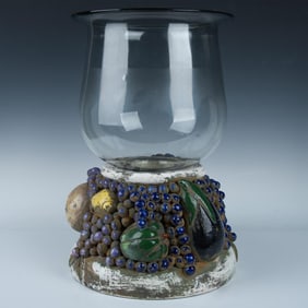 2pc Large Handmade Ceramic Hurricane Glass Centerpiece