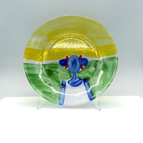Unique Modern Art Hand Painted Glass Plate & Stand