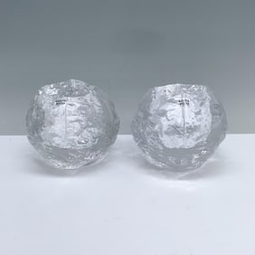 2pc Kosta Boda Crystal Candle holders, Snowballs