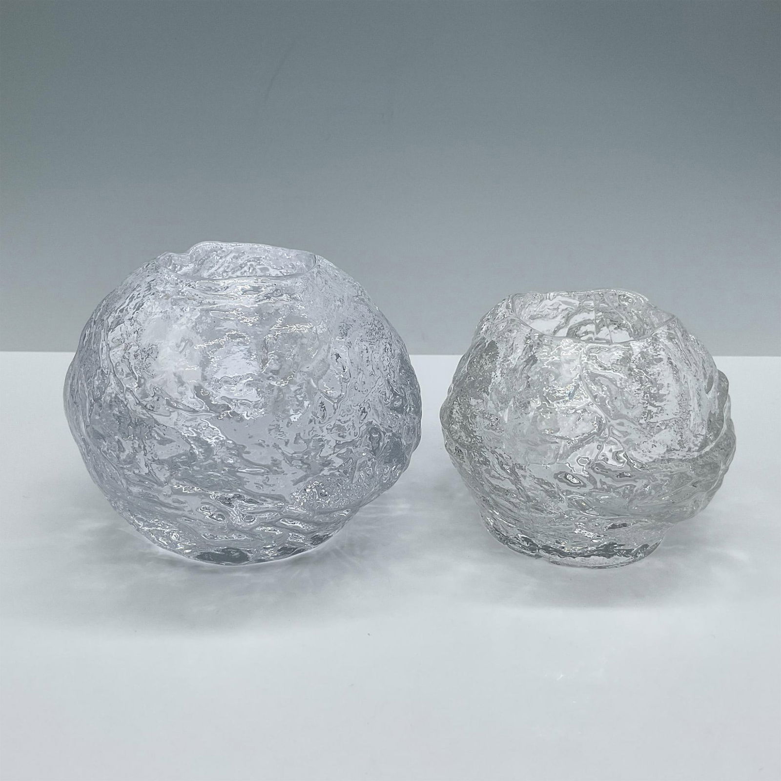 2pc Kosta Boda Crystal Candle Holders, Snowball (1 of 2)