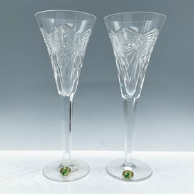Pair of Waterford Crystal Champagne Flutes, Happiness