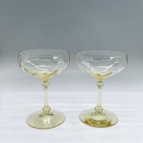 2pc Heisey Champagne Coupe Glasses, Yellow
