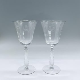 2pc Fostoria Water Goblets, Silver Flutes
