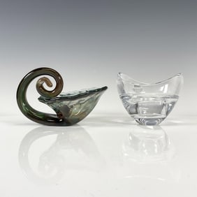 2pc Nambe Art Glass Votive & Art Glass Cornucopia Nut Dish