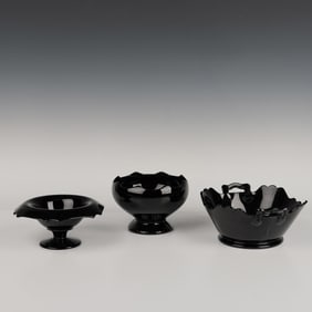 3pc Vintage Black Glass Bowls