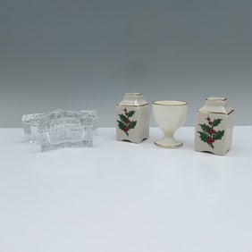 4pc 22KT Gold Seasoning Shakers, Minton Egg Cup, & Star Box