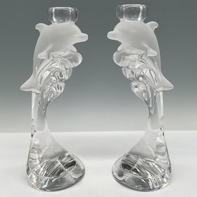 Pair of Lenox Frosted Crystal Dolphin Candleholders