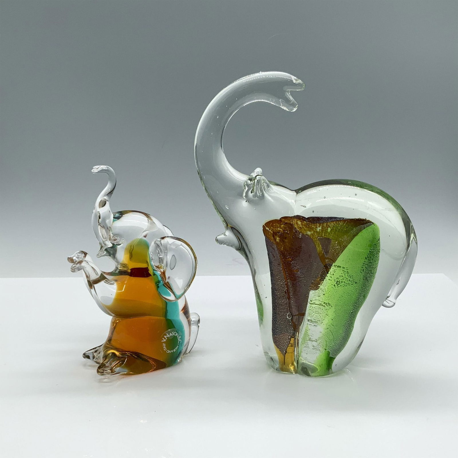 2pc Hand Blown Art Glass Colorful Elephant Figurines (1 of 3)