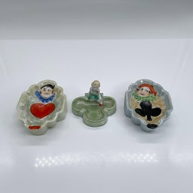3pc Vintage Japanese Porcelain Dishes, Playing Card Suits