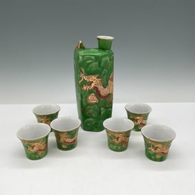 7pc Vintage Japanese Dragonware Moriage Sake Set