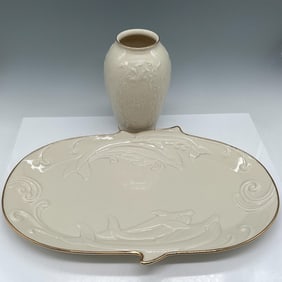 2pc Lenox Ivory China Platter & Vase