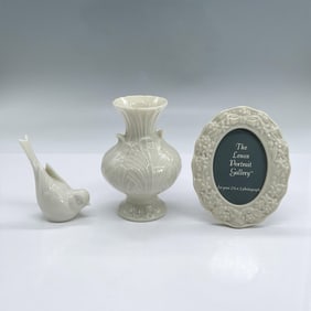 3pc Lenox Porcelain Vase, Photo Frame + Bird Figurine