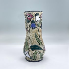 Amphora Pottery Vase, Enameled Flowers