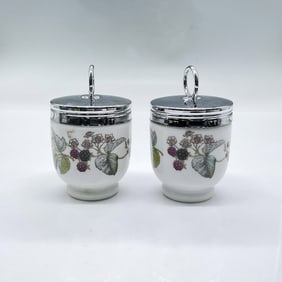 2pc Royal Worcester Egg Coddlers, Berries and Flowers