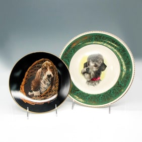 2pc Vintage Collectible Porcelain Dog Plates