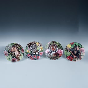 8pc Fitz & Floyd Bone China Exotic Jungle Plates + Holders