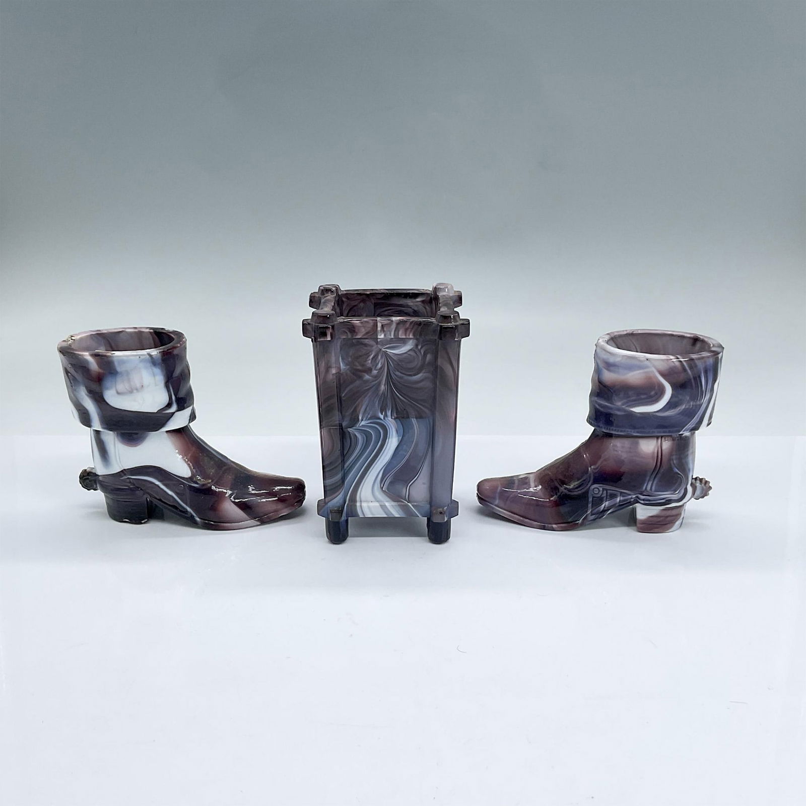 3pc Challinor Taylor Purple Milk Glass Matchstick Holders (1 of 3)