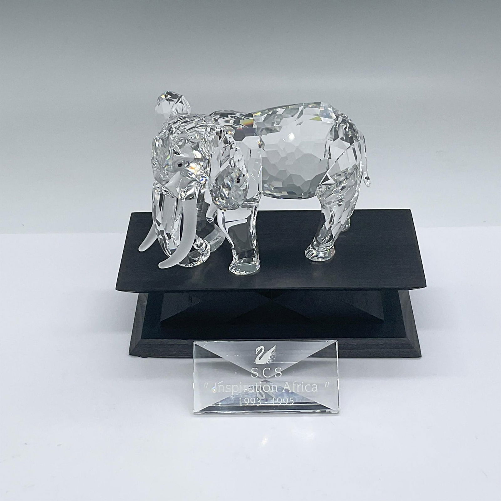 3pc Swarovski Crystal Figurine, Elephant + Base + Plaque (1 of 4)