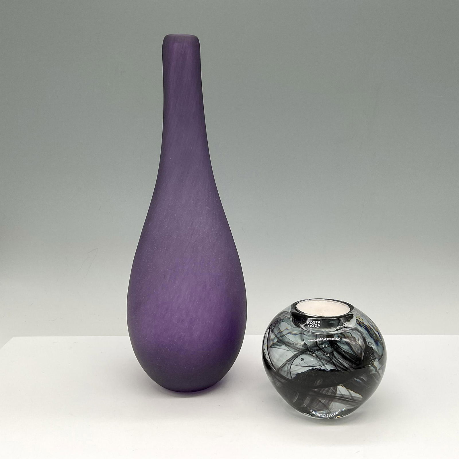 2pc Kosta Boda Satin Purple Bud Vase & Votive (1 of 3)