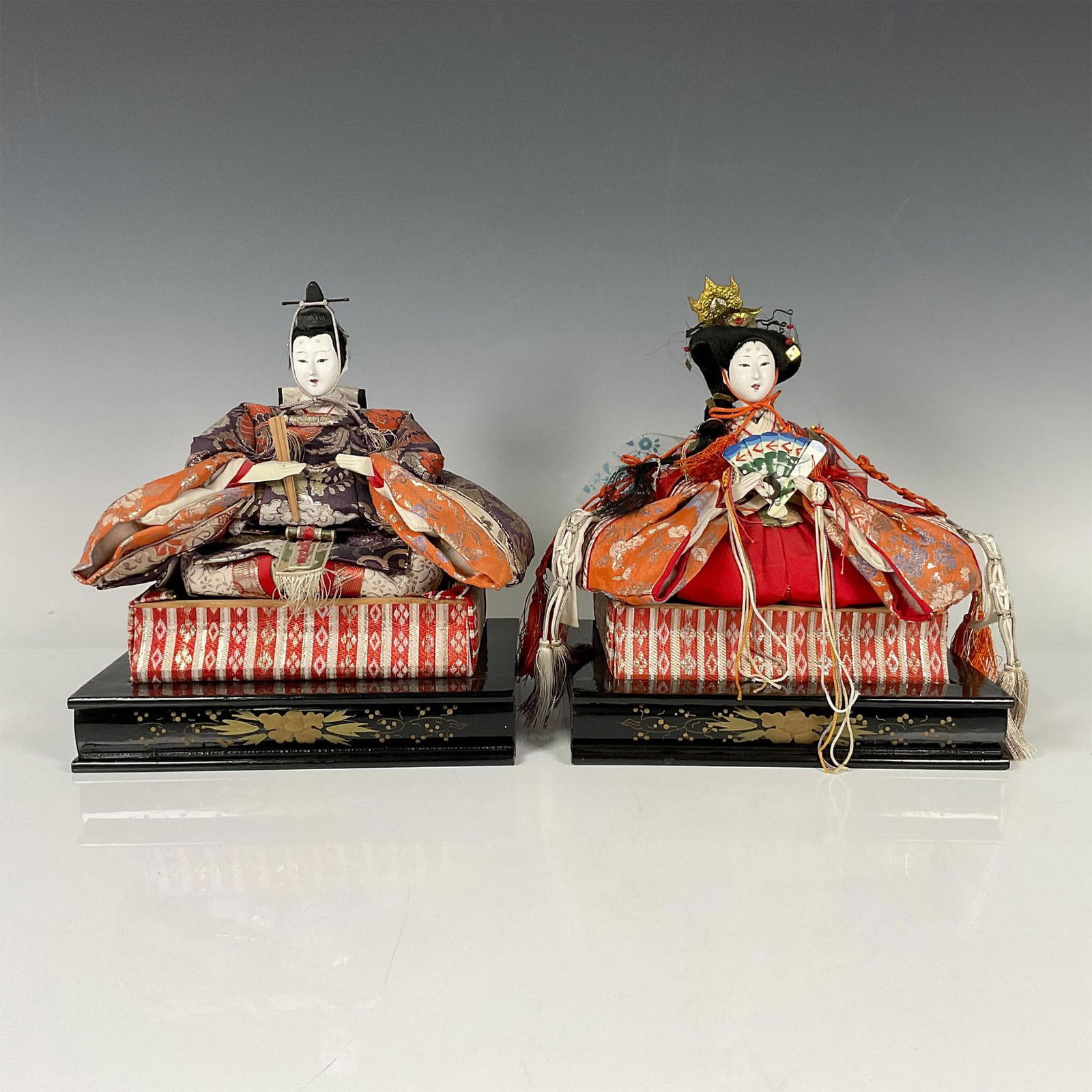 2pc Japanese Imperial Court Ningyo Dolls with Accessories (1 of 4)