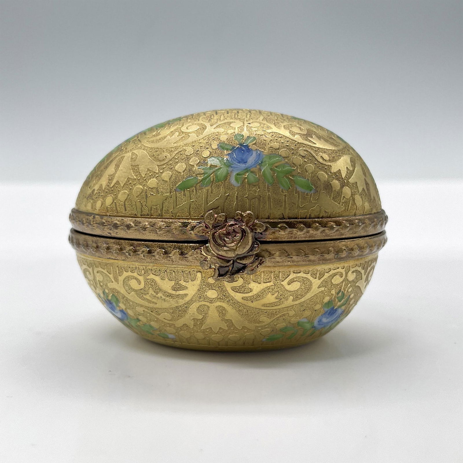 Limoges Porcelain Treasure Box, Gold Oval Chest (1 of 4)