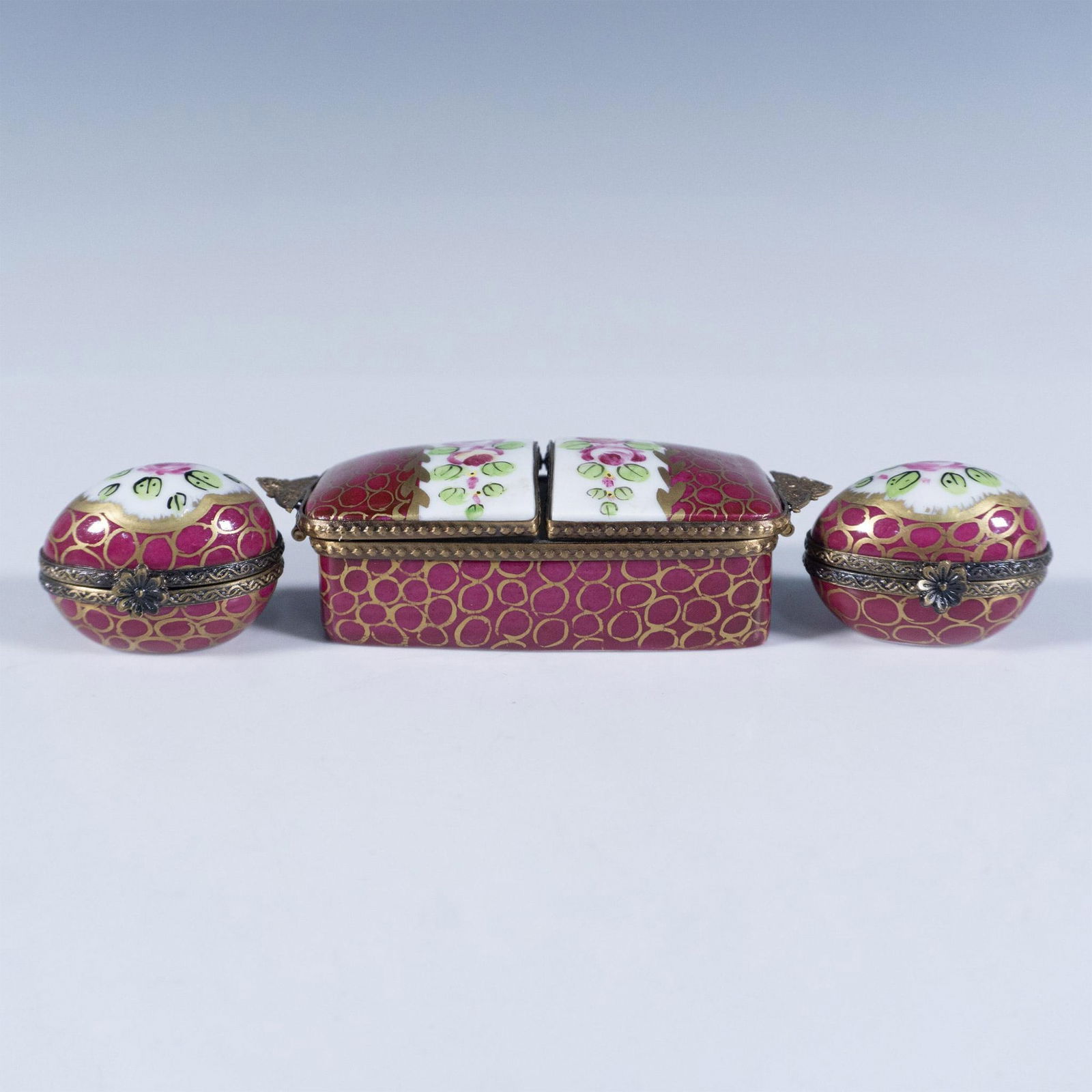 3pc Limoges Porcelain Treasure Boxes, Eggs and Chest (1 of 4)