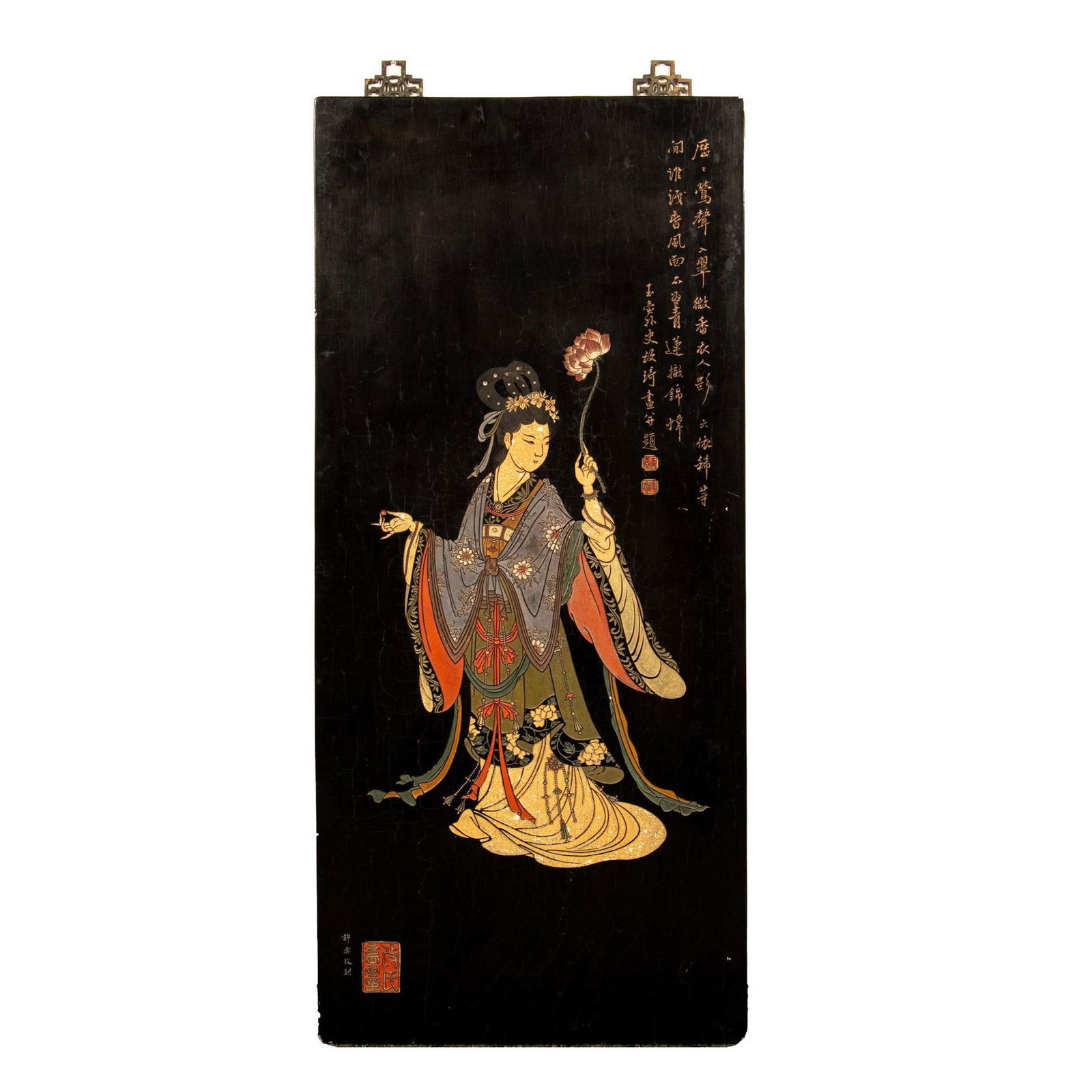 Chinese Hanging Wood Wall Panel with Carved Female Figure (1 of 6)