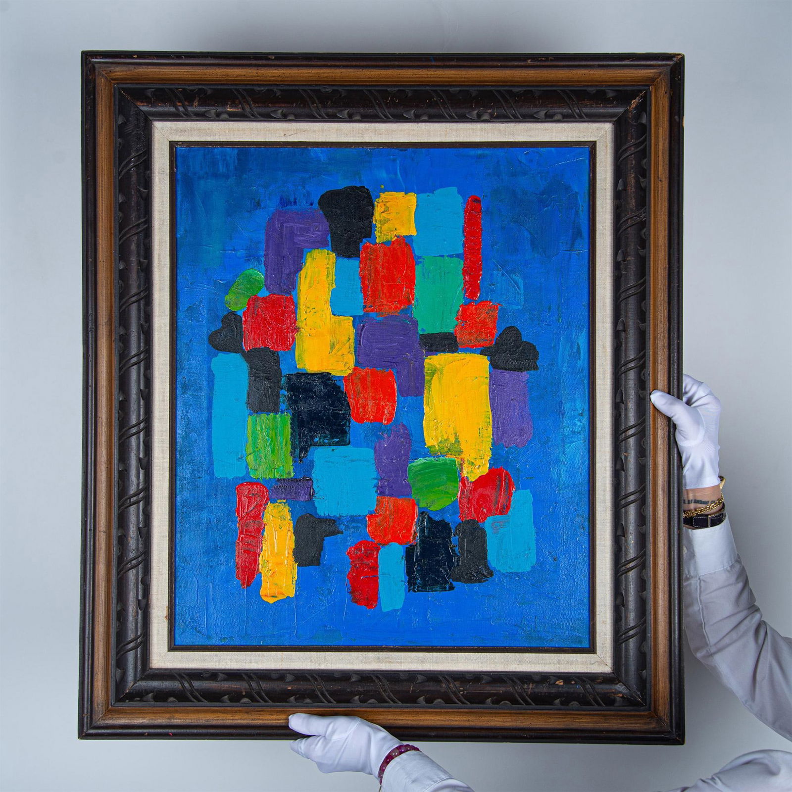 Olga Albizu, Original Oil on Canvas, Signed: Outstanding oil on canvas by pioneer Abstract Expressionist artist Olga Albizu, the first woman in Puerto Rico to paint Non-Representational art. A student of German painter Hans Hofmann, she unites b