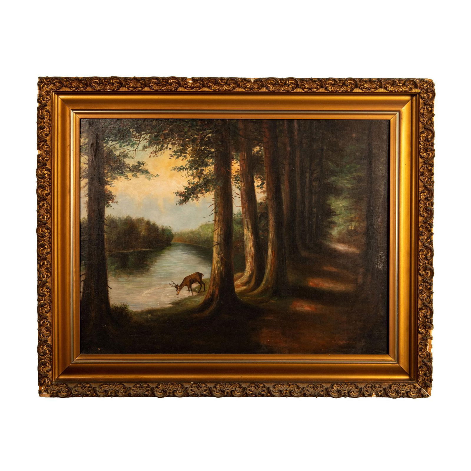 Angelo Warner, Original Oil on Canvas, Deer by River Signed (1 of 6)