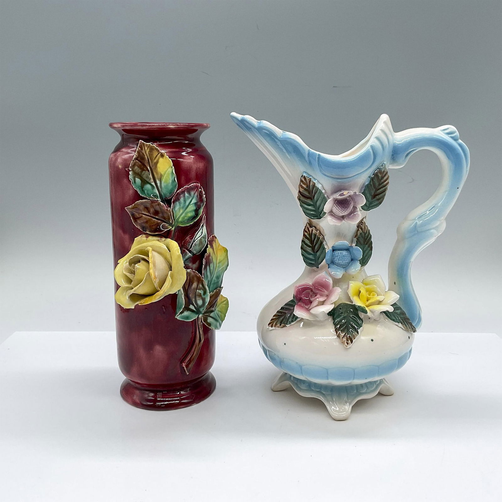 2pc Vintage Pottery Floral Vase and Pitcher (1 of 5)