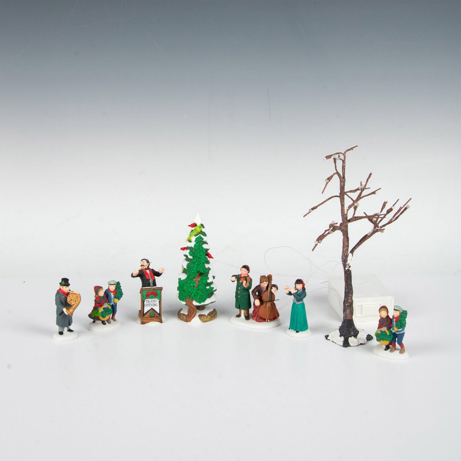 8pc Dept 56 Christmas Village Figures, People/Light Up Tree (1 of 5)