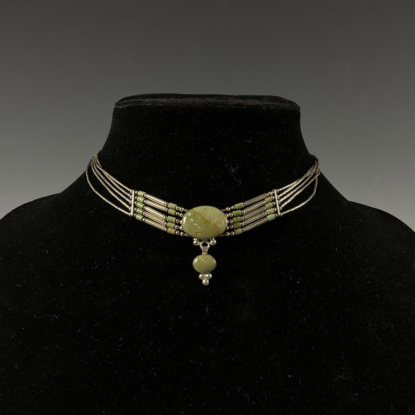 C. Pollack Multi-Strand Sterling & Green Turquoise Necklace (1 of 3)