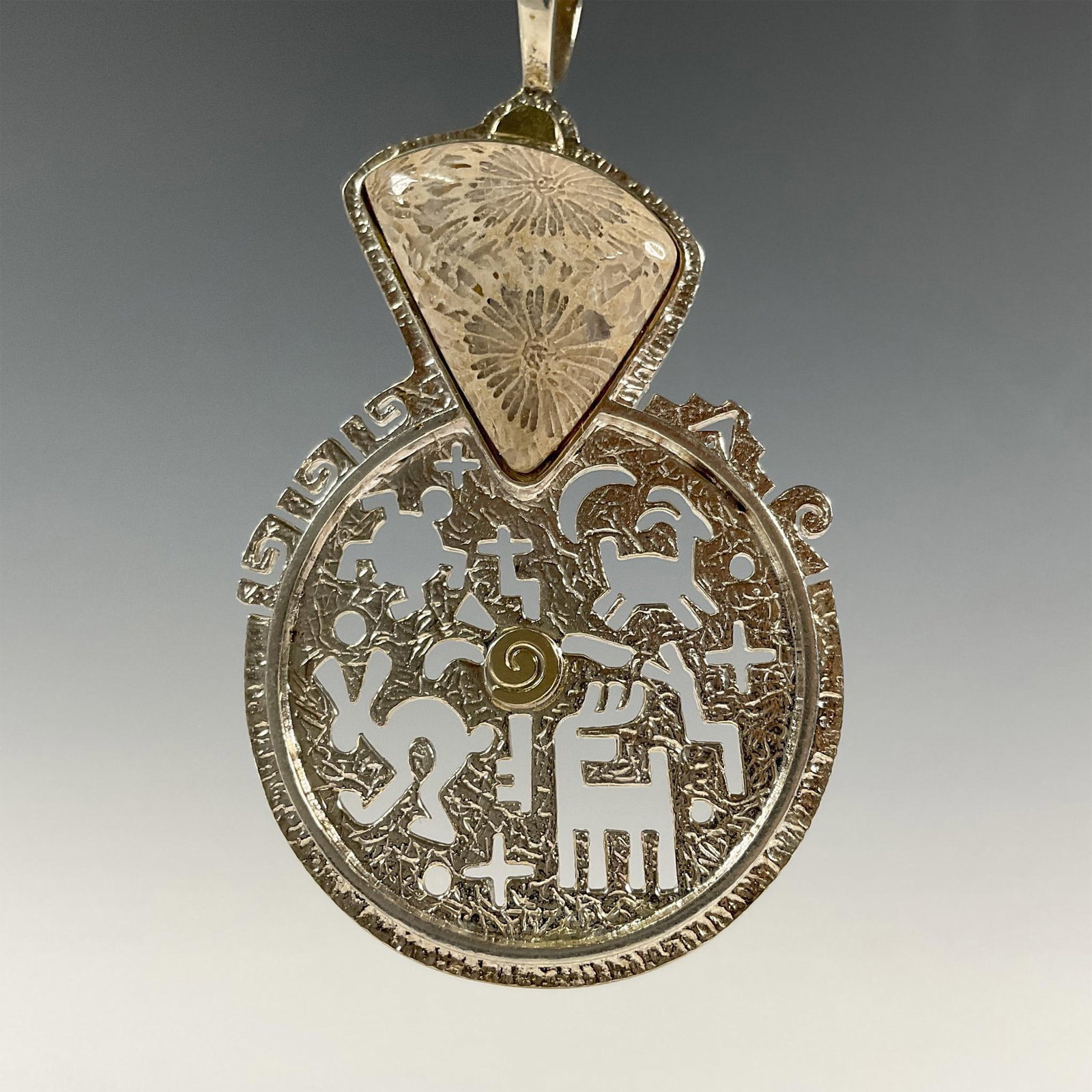 Tribal 14K and Sterling Petoskey Stone Pendant (1 of 2)