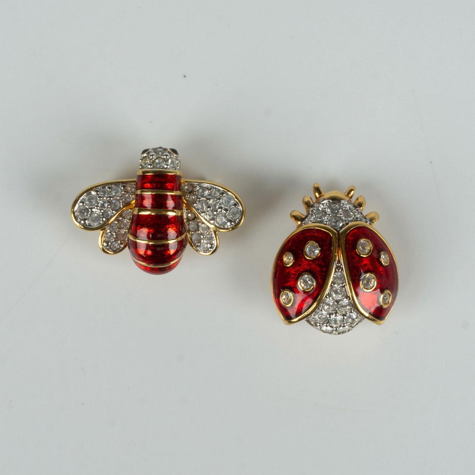 2pc Swarovski Crystal Petite Ladybug and Bumblebee Brooch Pins (1 of 2)