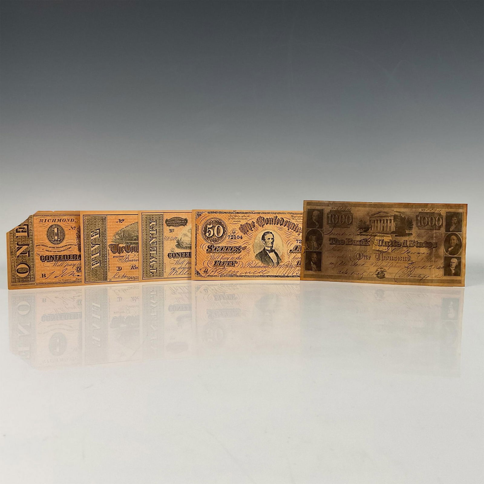 5pc Confederate and United States Facsimile Currency Notes (1 of 6)