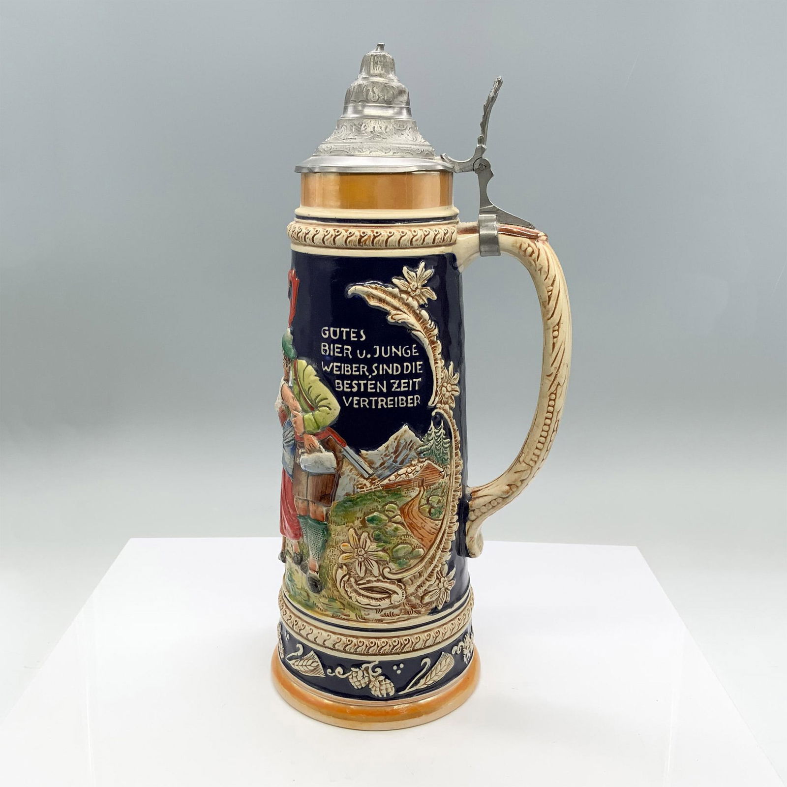Western Germany Tall Stoneware Stein with Pewter Lid (1 of 5)