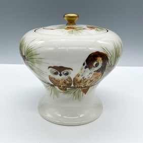 American Belleek Porcelain Covered Jar, Owls