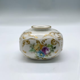 Antique American Belleek Gilded Floral Inkwell