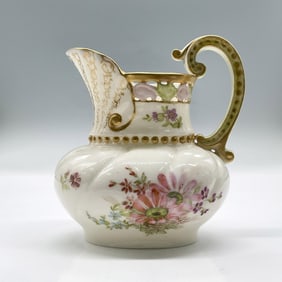 Antique American Belleek Gilded Floral Pitcher