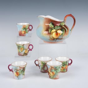 7pc Limoges Hand Painted Cider Pitcher and Cups Set