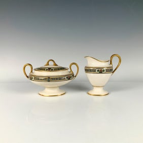 2pc Morgan Belleek Orient Sugar Bowl with Lid and Mini Creamer