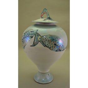 Hawkins Pottery Original Palacious Tropical Fish Ginger Jar, Signed