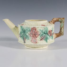 Majolica Floral and Basketweave Teapot