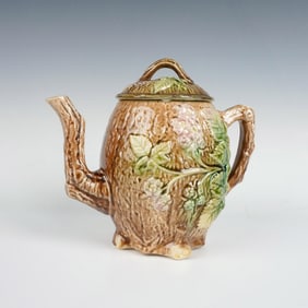 Antique Majolica Berry on Bark Teapot