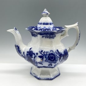 Antique Porcelain Flow Blue Teapot with Lid