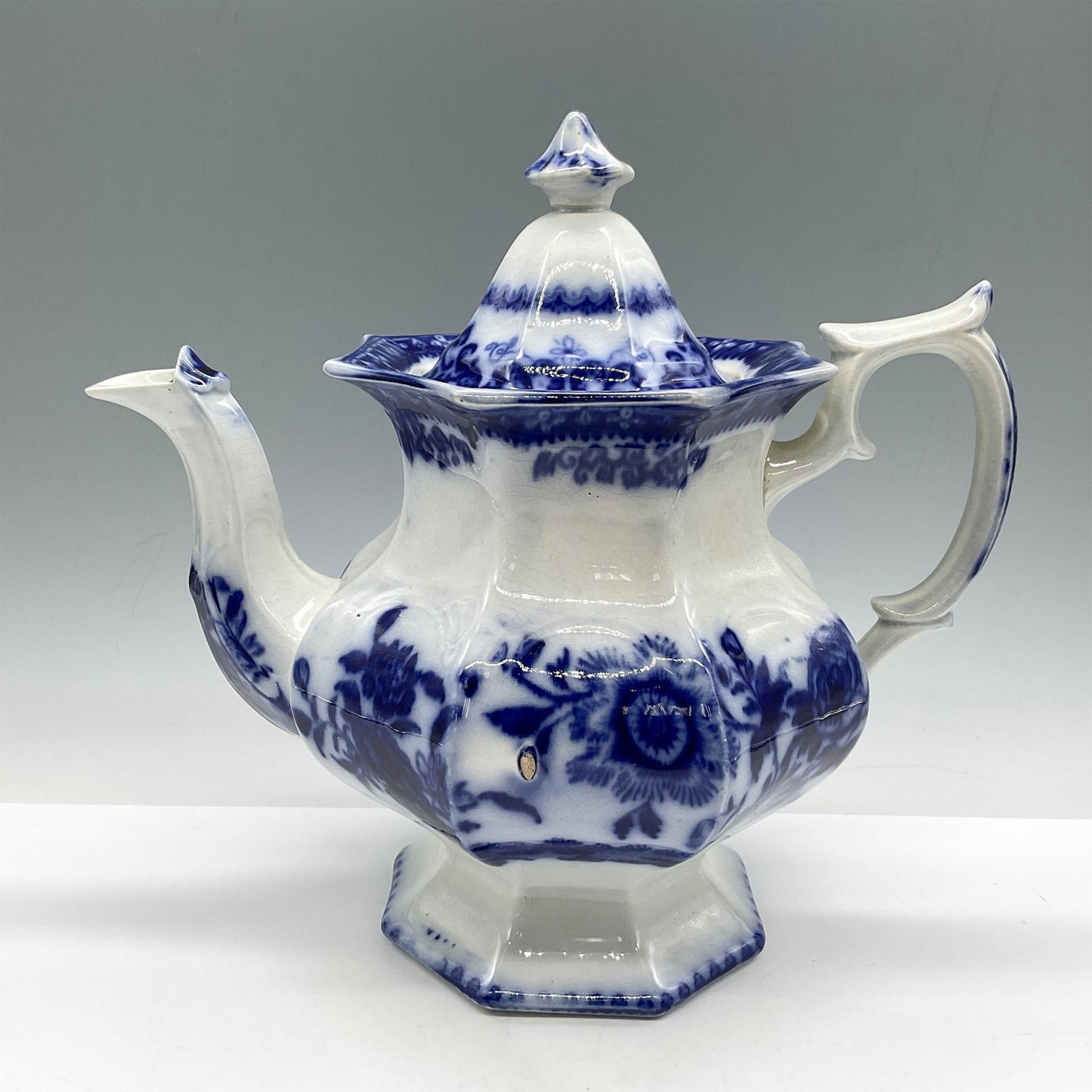 Antique Porcelain Flow Blue Teapot with Lid (1 of 6)