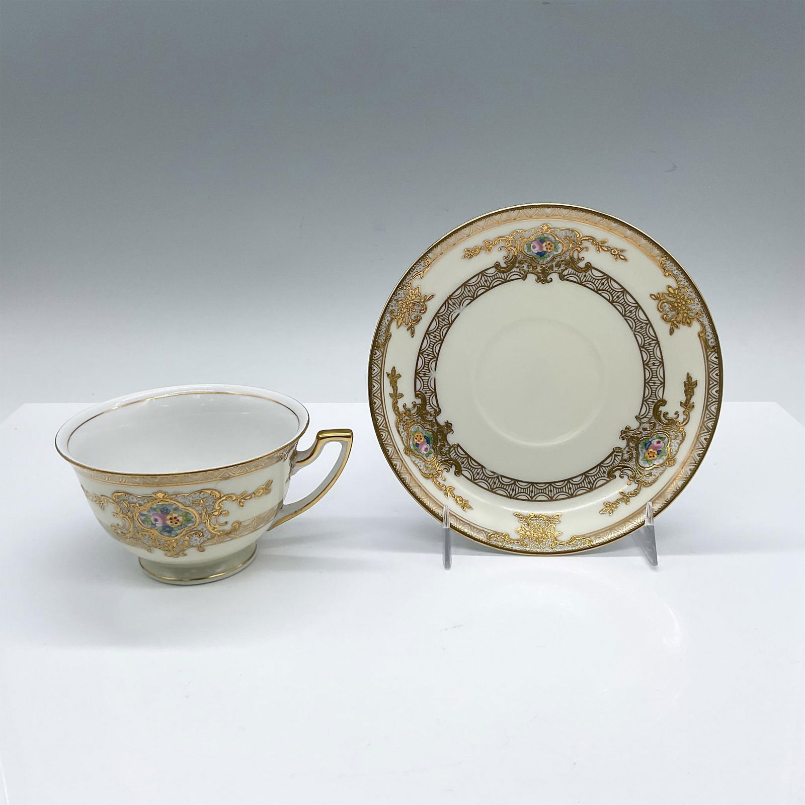 2pc Meito China Gilded Porcelain Tea Cup and Saucer (1 of 3)